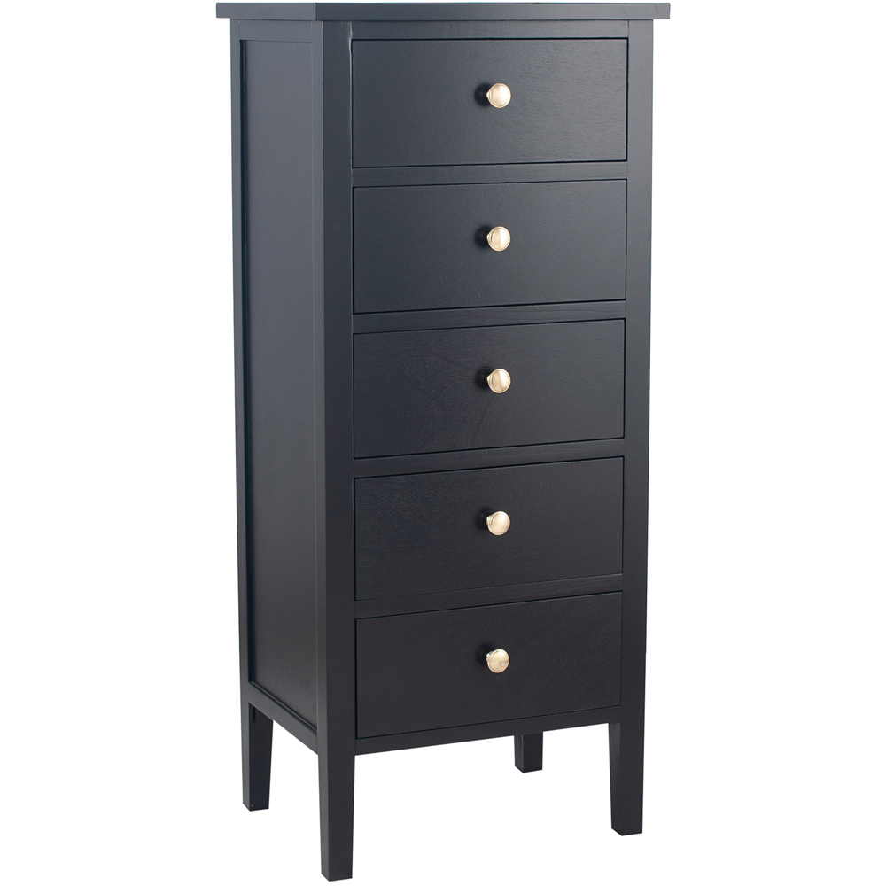 Pacific Lifestyle Chelmsford 5 Drawer Satin Black Pine Wood Chest of Drawers Image 2