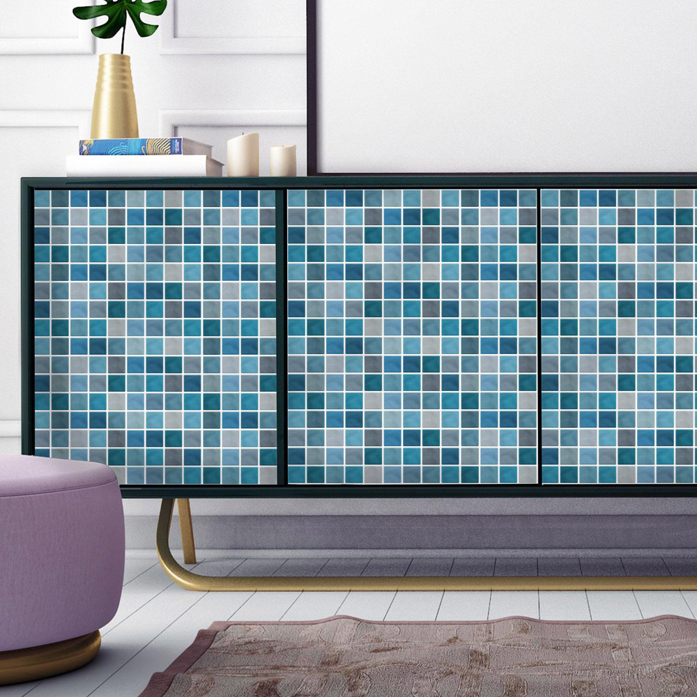 Walplus Classic Mosaic Blue and Grey Tile Sticker 12 Pack Image 1