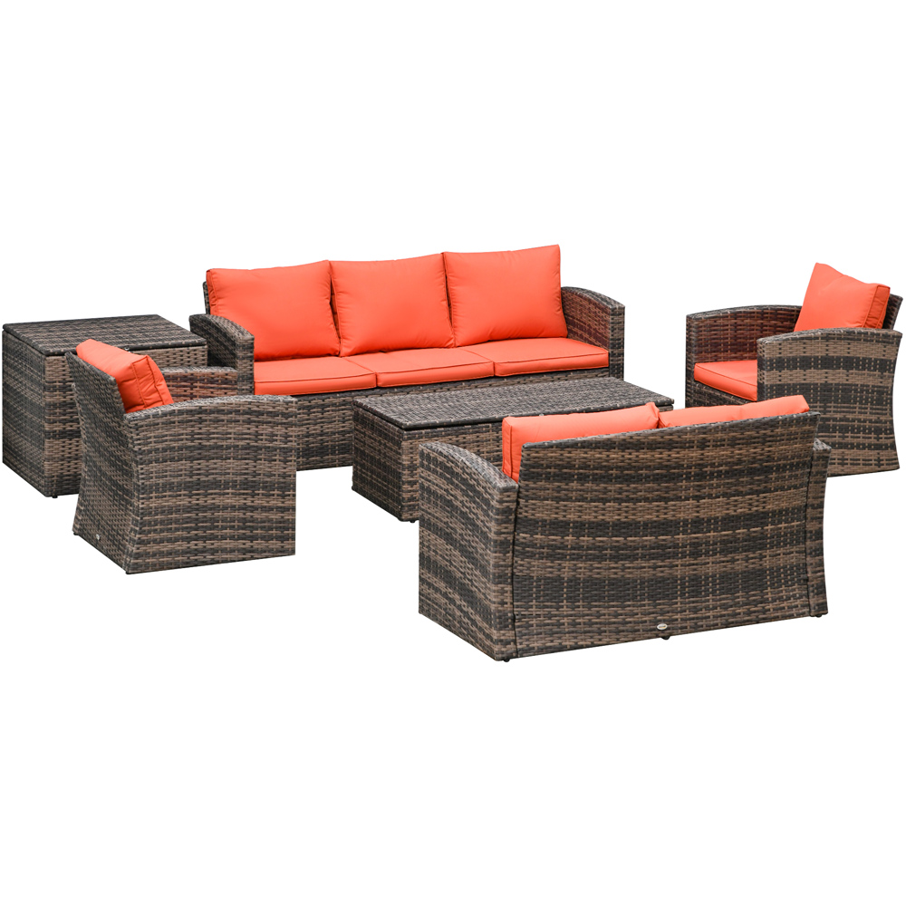 Outsunny 7 Seater Rattan Patio Sofa Set Orange Image 2
