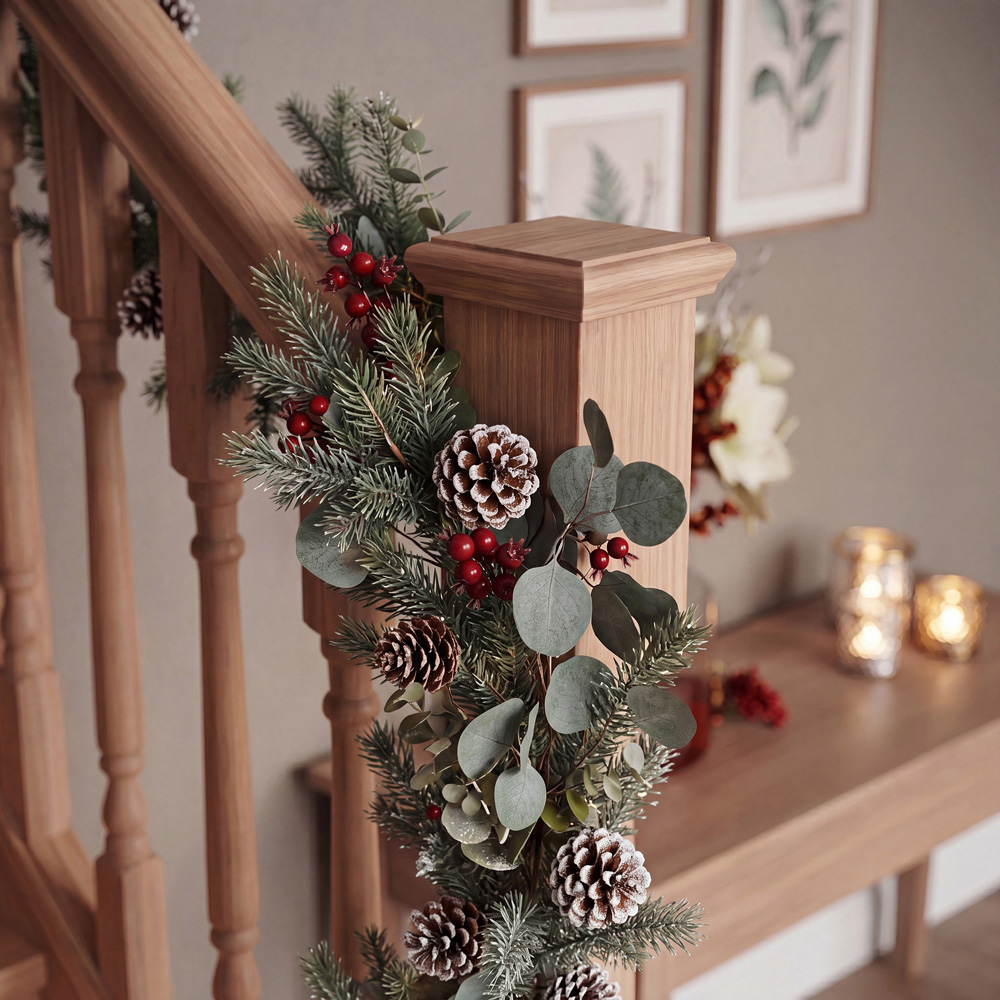 Charles Bentley Green Christmas Garland with Berries and Pinecones 180cm Image 7