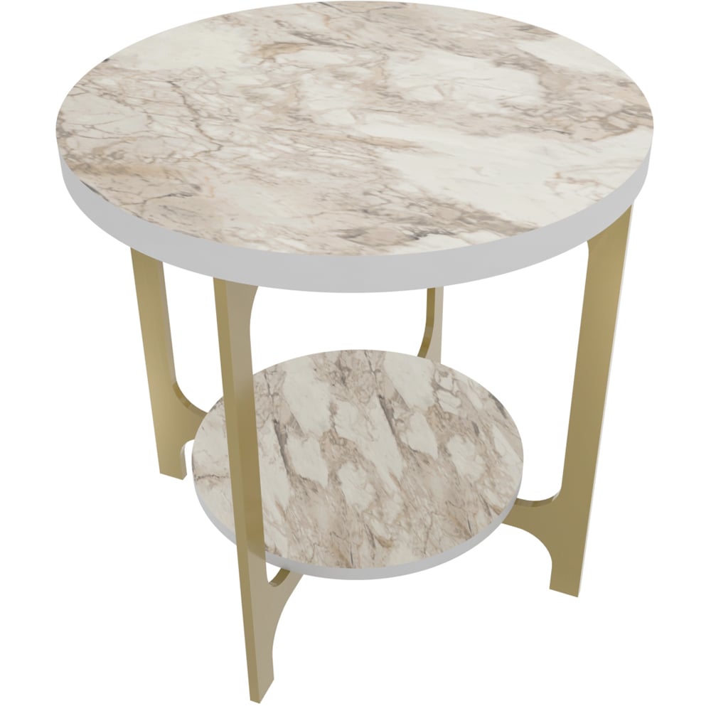 Decorotika Versy White Marble Effect and Gold Round End Table Image 3