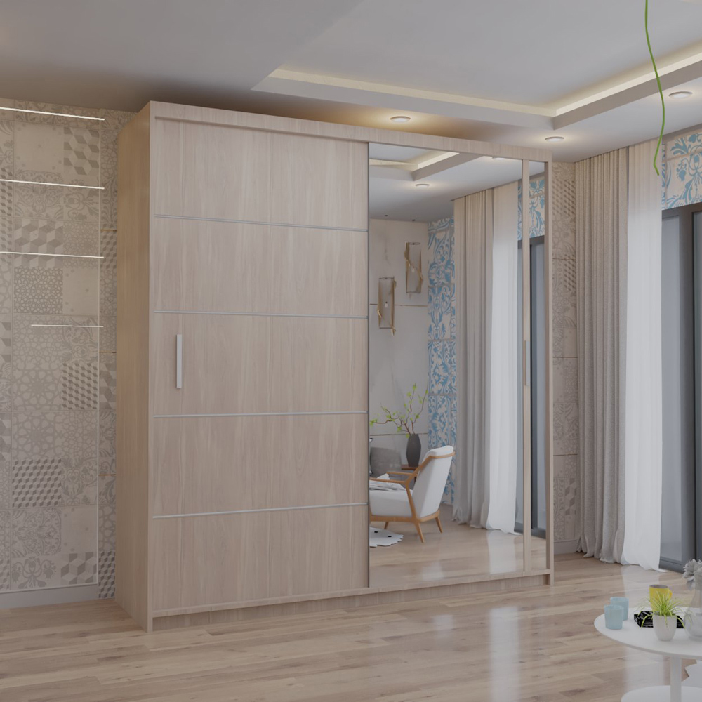 M N Furniture Venece 2 Door Oak Mirrored Sliding Wardrobe 120cm Image 4