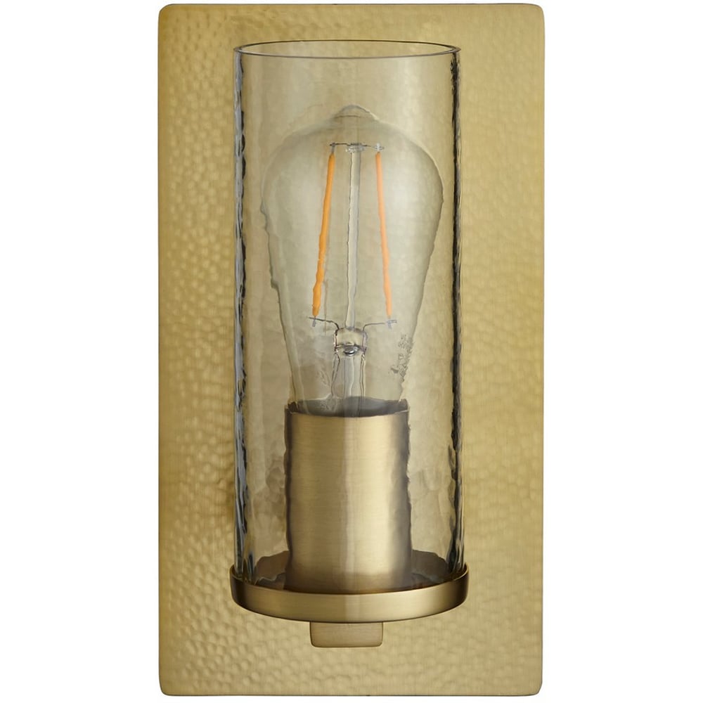 Merano Palermo Hammered Brass Plate with Textured Clear Glass Wall Lamp Image 1