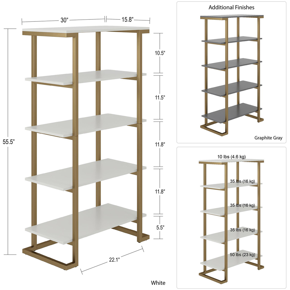 Dorel Home Camila 5 Shelf Graphite Grey Bookcase Image 6