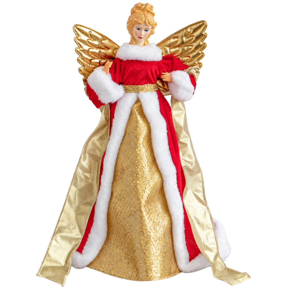 Samuel Alexander Traditional Gold and Red Angel Christmas Tree Topper 45cm Image 1