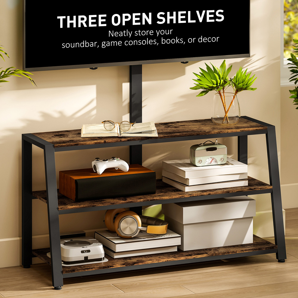HOMCOM 3 Shelf Brown TV Stand with Swivel Bracket Image 3