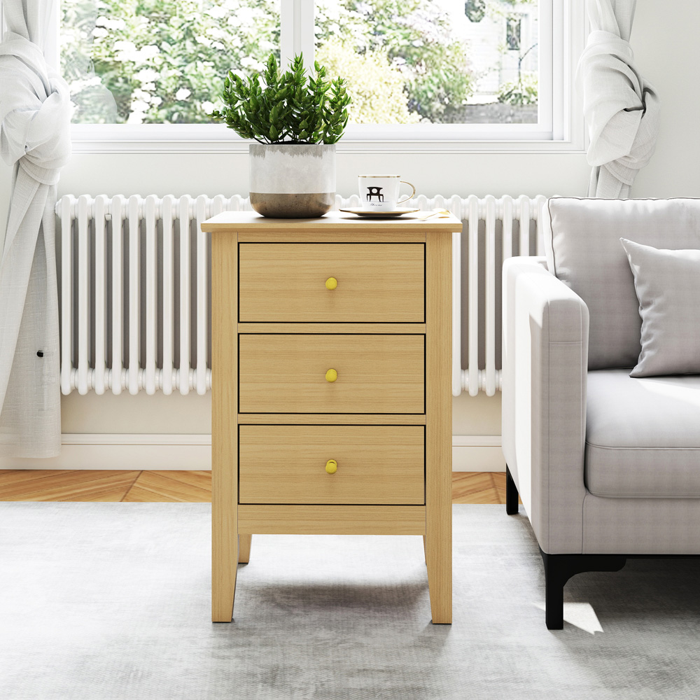 Core Products Henley 3 Drawer Oak Effect Bedside Cabinet Image 8