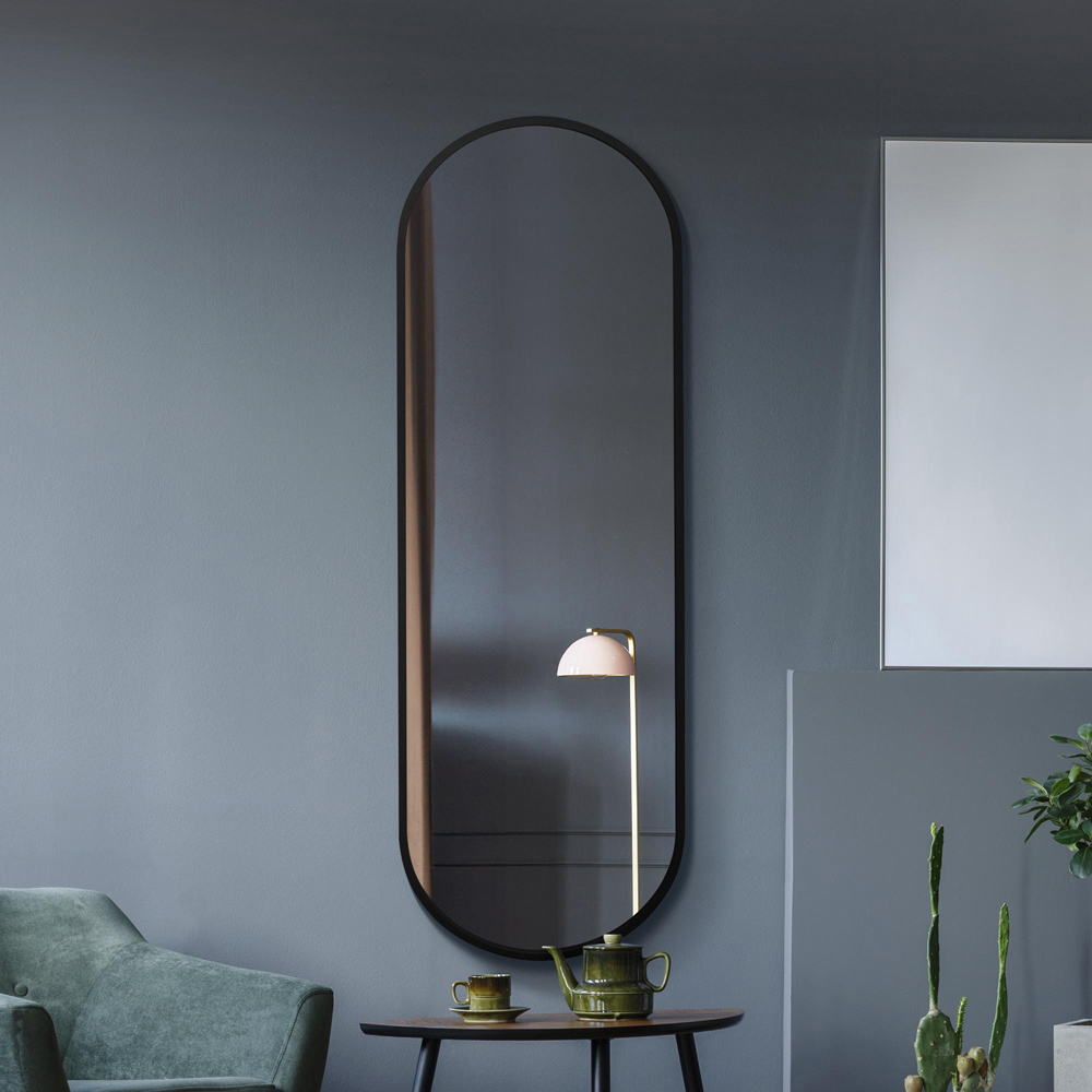 The Vultus Black Double Arched Metal Leaner Wall Mirror 180 x 60cm Image 2