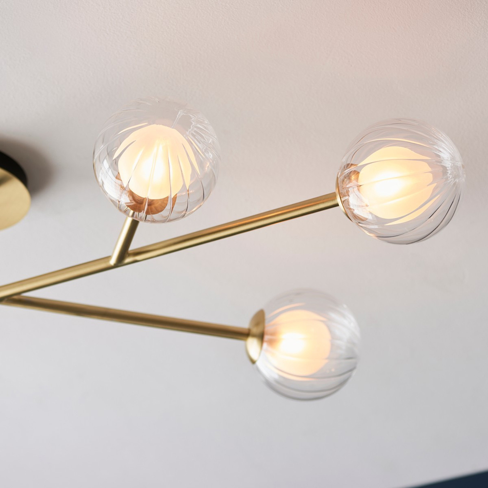 Merano Rome 6 Light Glass Satin Brass Plate Semi Flush Ceiling Light Image 3