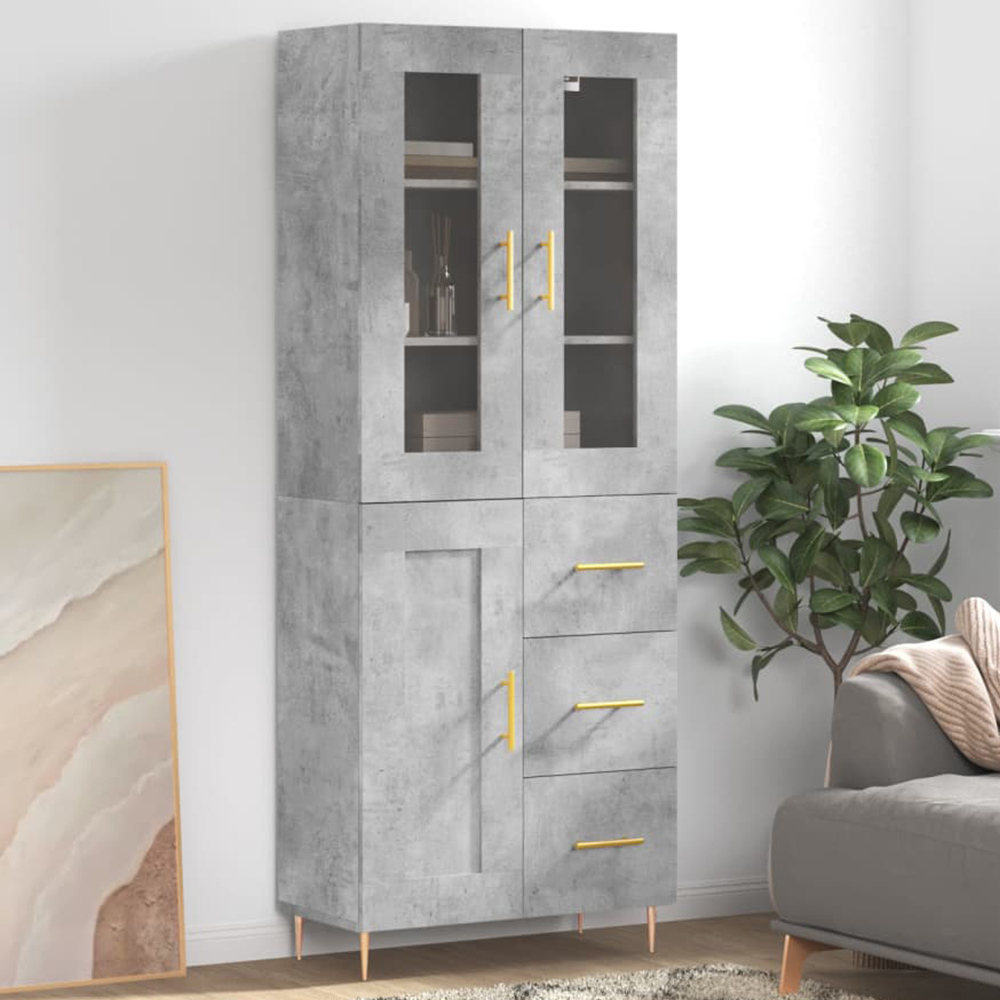 vidaXL 3 Door 3 Drawer Concrete Grey Highboard Image 1