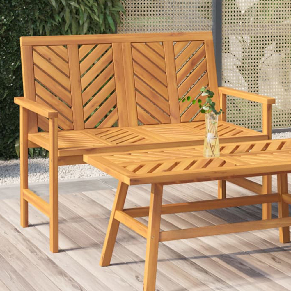 vidaXL 2 Seater Solid Wood Acacia Chevron Backrest Garden Bench Image 1