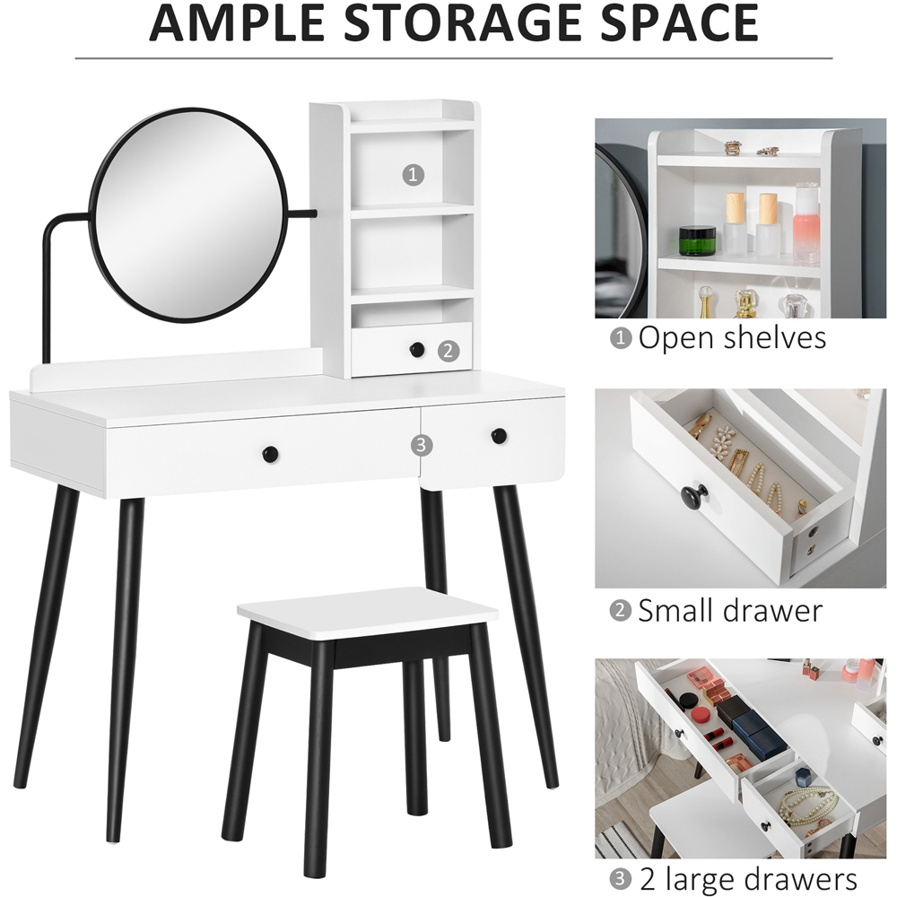Portland White Dressing Table Set with Mirror Image 5