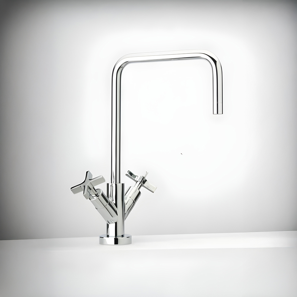 Piralla Crox Chrome Twin Cross Levers and Quad Spout Kitchen Tap Image 2