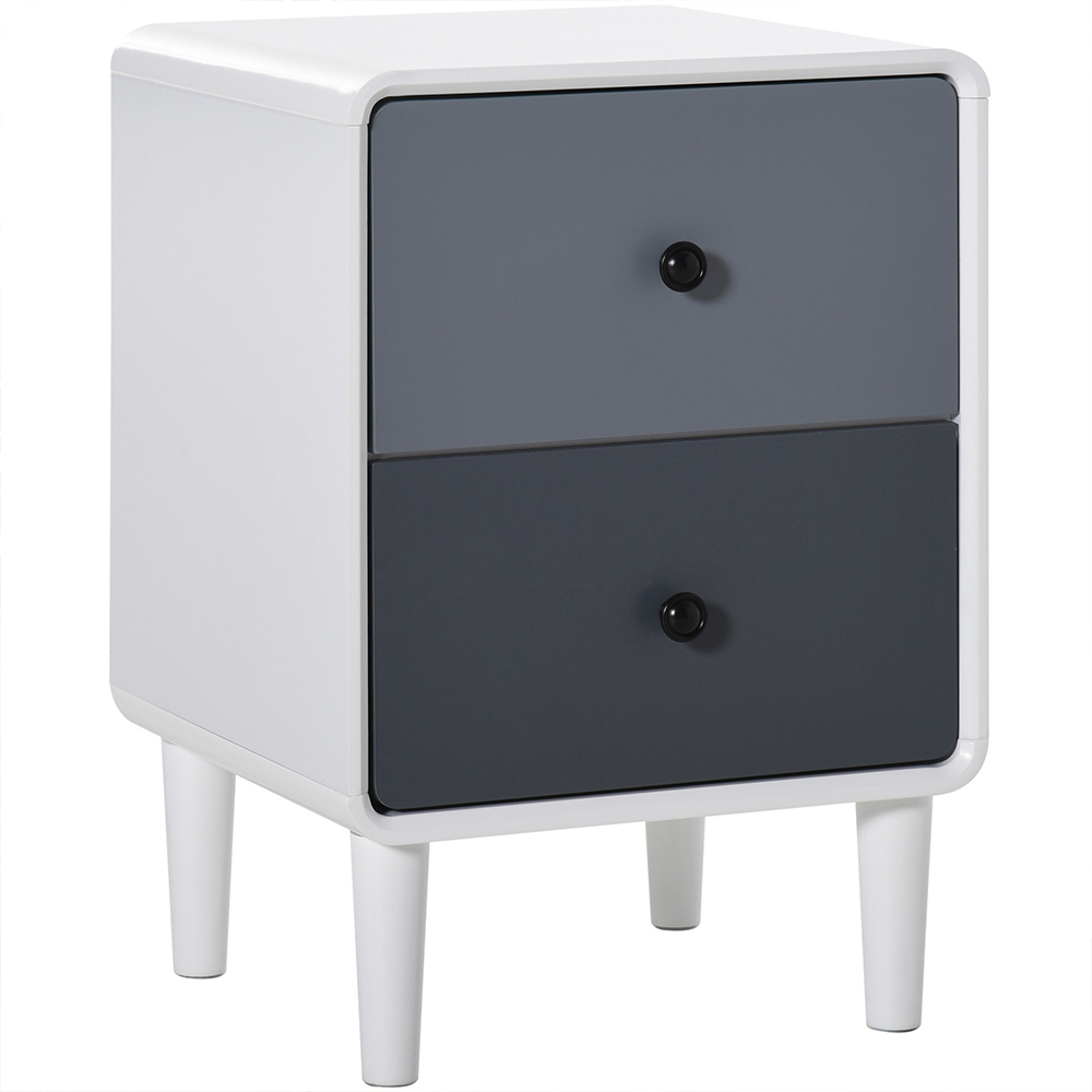 Portland 2 Drawer Modern White and Grey Nightstand Side Cabinet Image 2