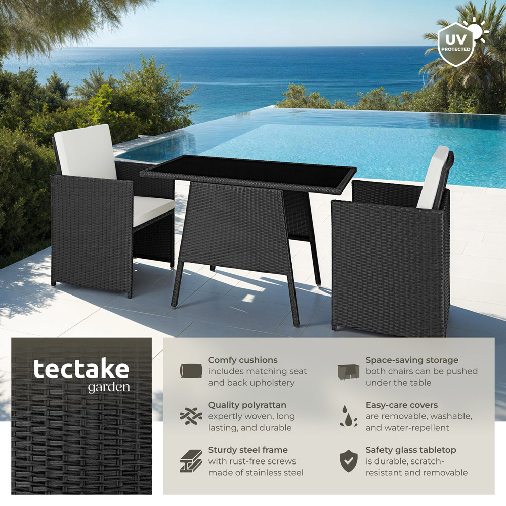 tectake Lausanne 2 Seater Rattan Garden Bistro Set Black Image 8