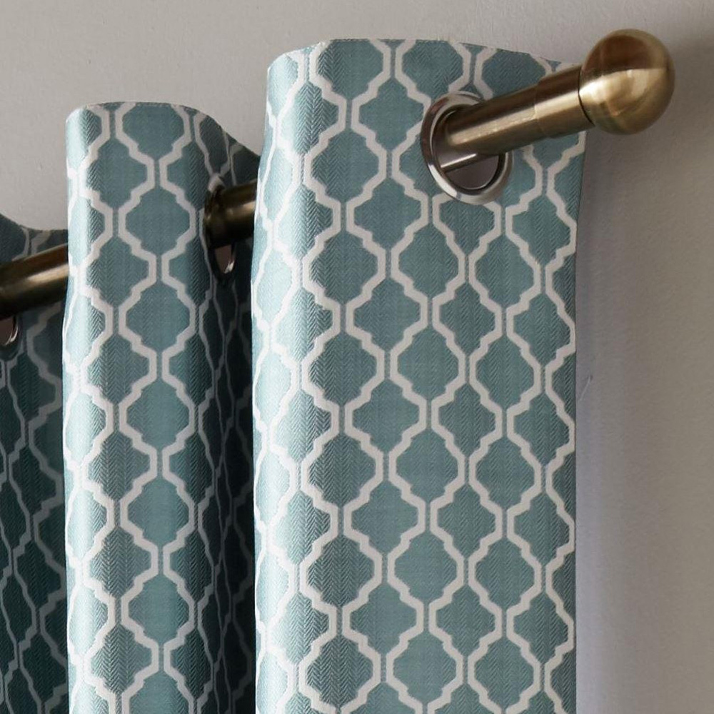 Alan Symonds Wold Teal and White Ring Top Eyelet Curtains 167cm x 183cm Image 2