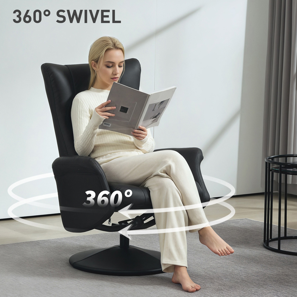 Portland Black Swivel Recliner Chair with Footstool Image 8