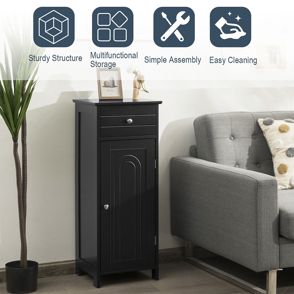 Costway Single Door Single Drawer Black Storage Cabinet Image 8