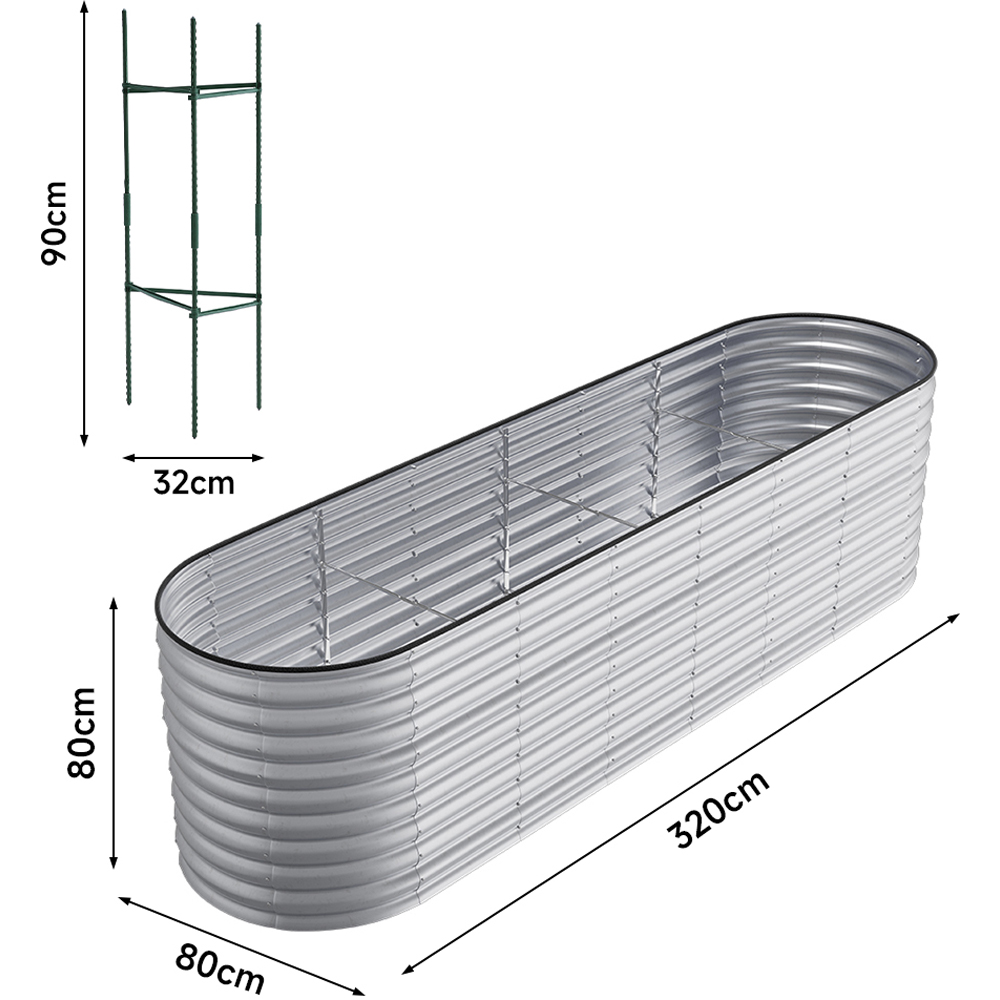 Living and Home Silver Oval Galvanised Steel Raised Garden Bed 320 x 80cm Image 9