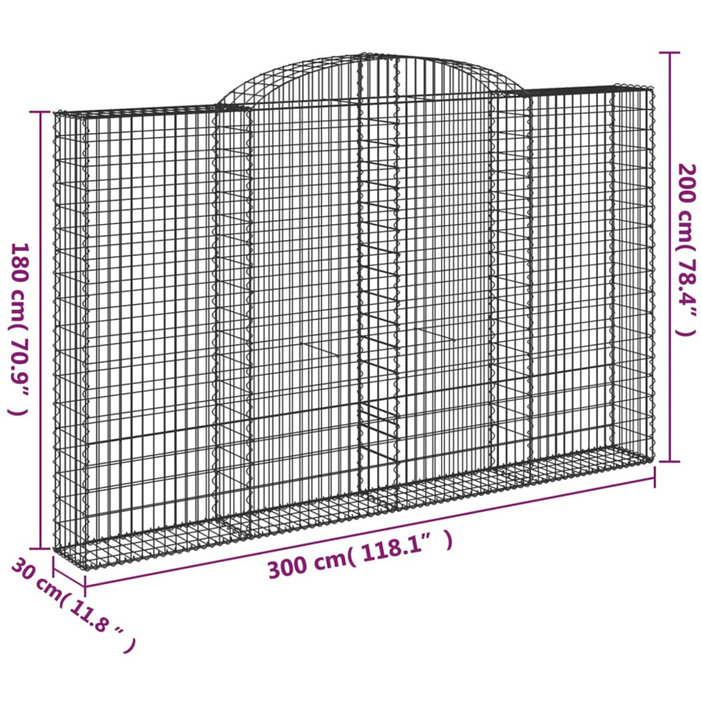 vidaXL Silver Galvanised Iron Arched Gabion Basket 300 x 30 x 180/200cm 4 Pack Image 5