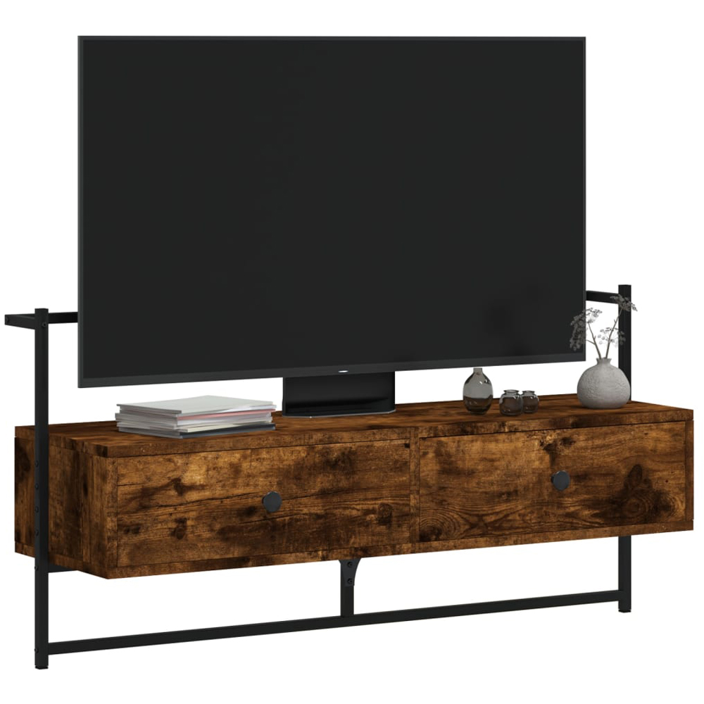 vidaXL 2 Drawer Smoked Oak and Black TV Cabinet Image 8