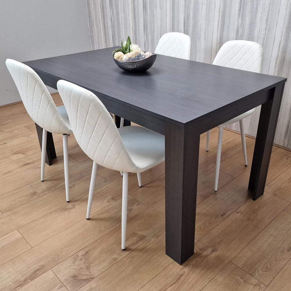 Kosy Koala 4 Seater Faux Leather Gem Pattern Dining Set Dark Grey and White Image 1