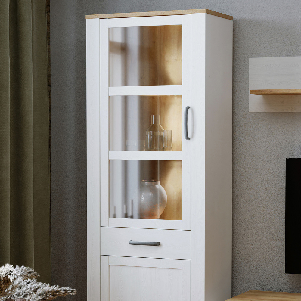 Florence Bohol 2 Door Single Drawer White Riviera Oak Narrow Cabinet Image 6