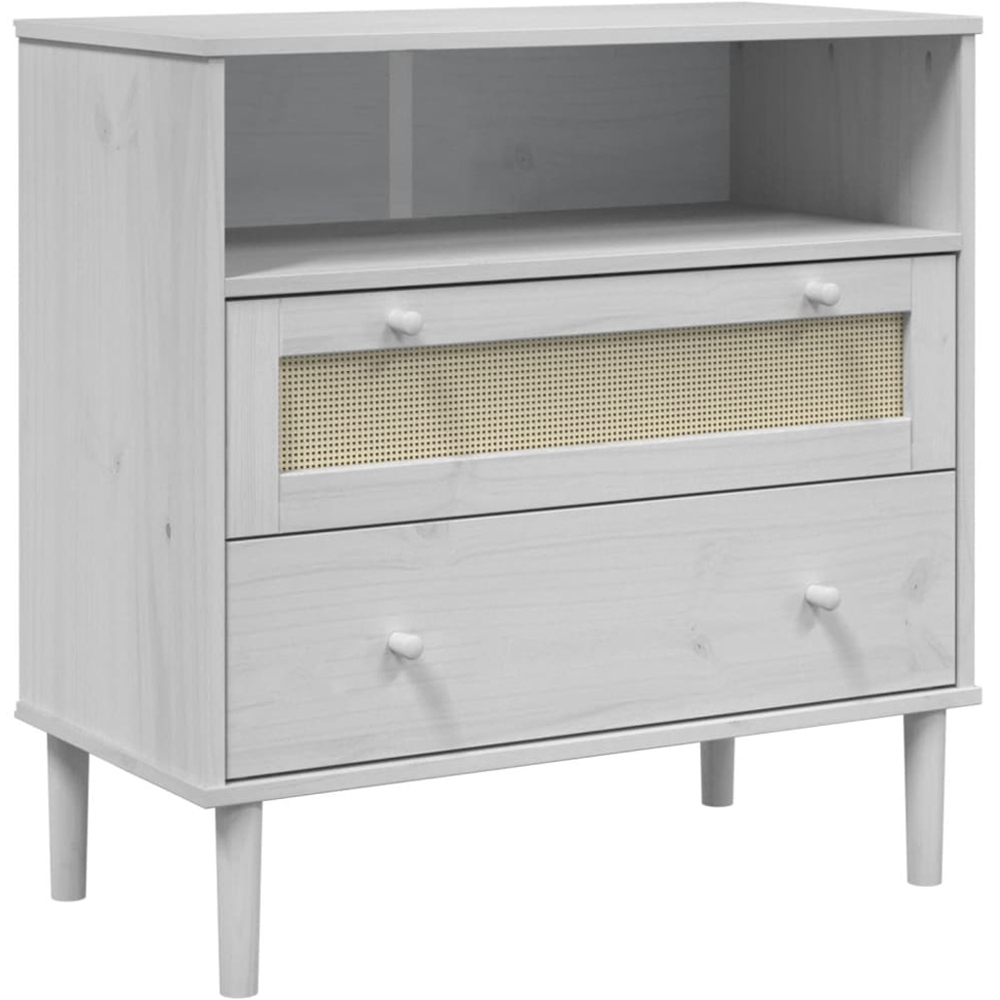 vidaXL Senja 2 Drawer Single Shelf White Solid Pine Wood Rattan Look Sideboard Image 2