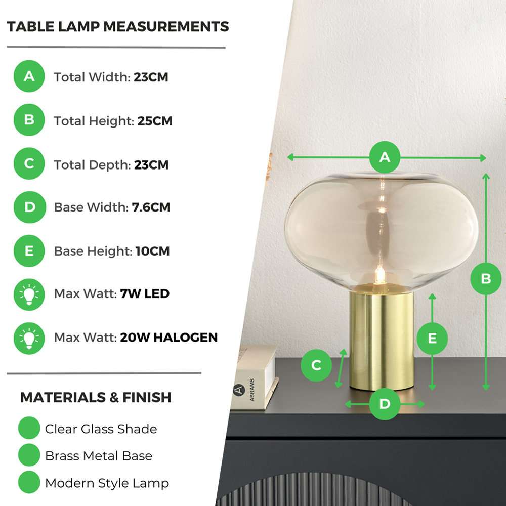 Furniturebox Sadie Brass Metal and Glass Table Lamp Image 8