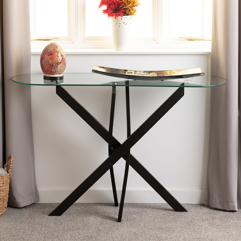 Seconique Sheldon Clear Glass and Black Console Table Image 1
