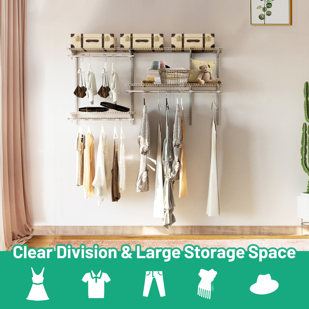 Costway Grey Adjustable Wall Mounted Closet Shelf Image 6