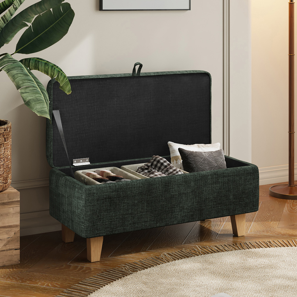 Living and Home Green Chenille Upholstered Storage Ottoman Image 3