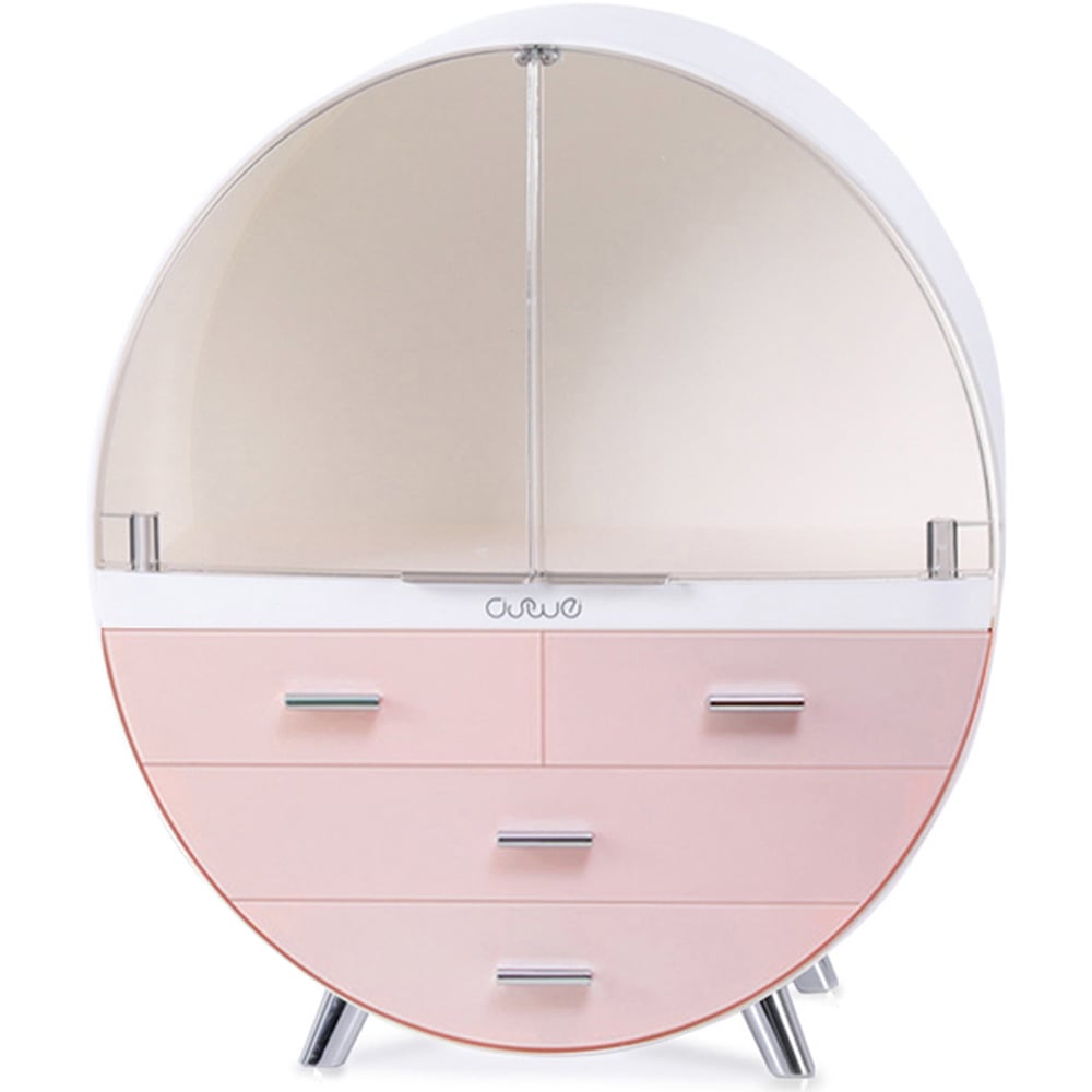 Living and Home 4 Drawer High Round Makeup Storage Organiser with Transparent Door Image 1