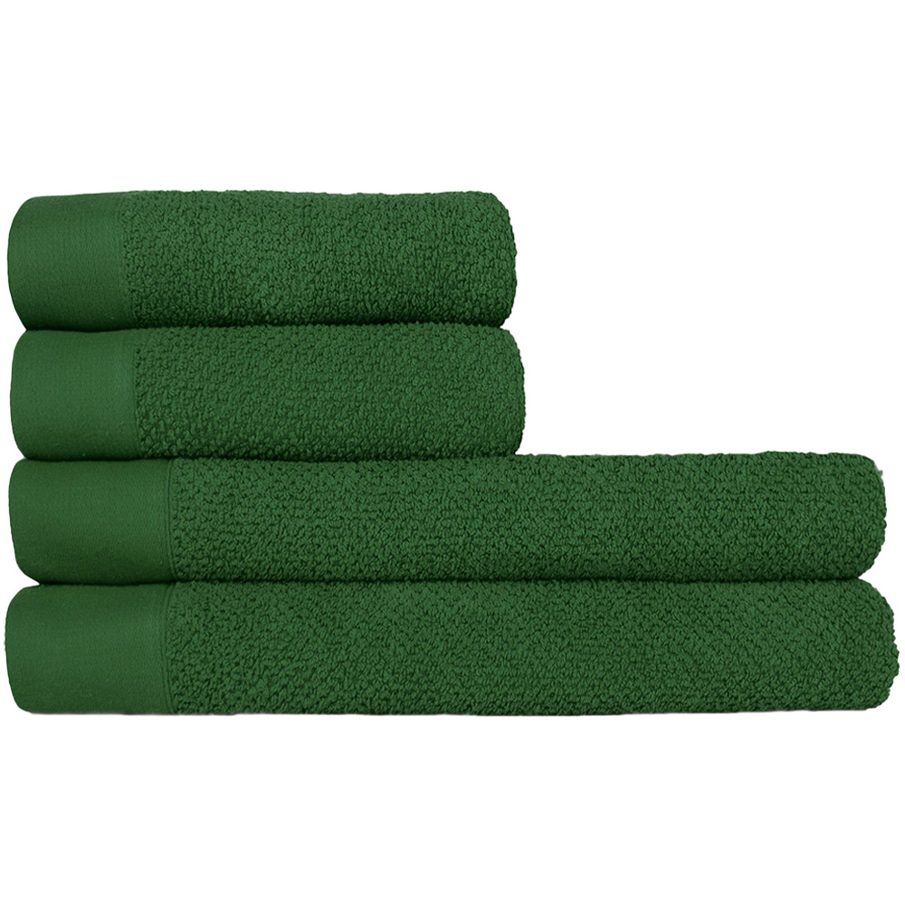 furn. Textured Cotton Dark Green Hand Towels and Bath Sheets Set of 4 Image 1