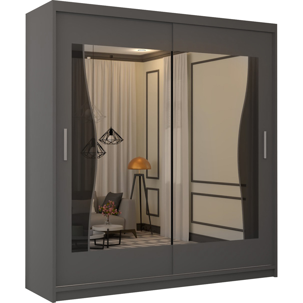 M N Furniture Banton 2 Door Grey Curved Mirrored Sliding Wardrobe 180cm Image 2