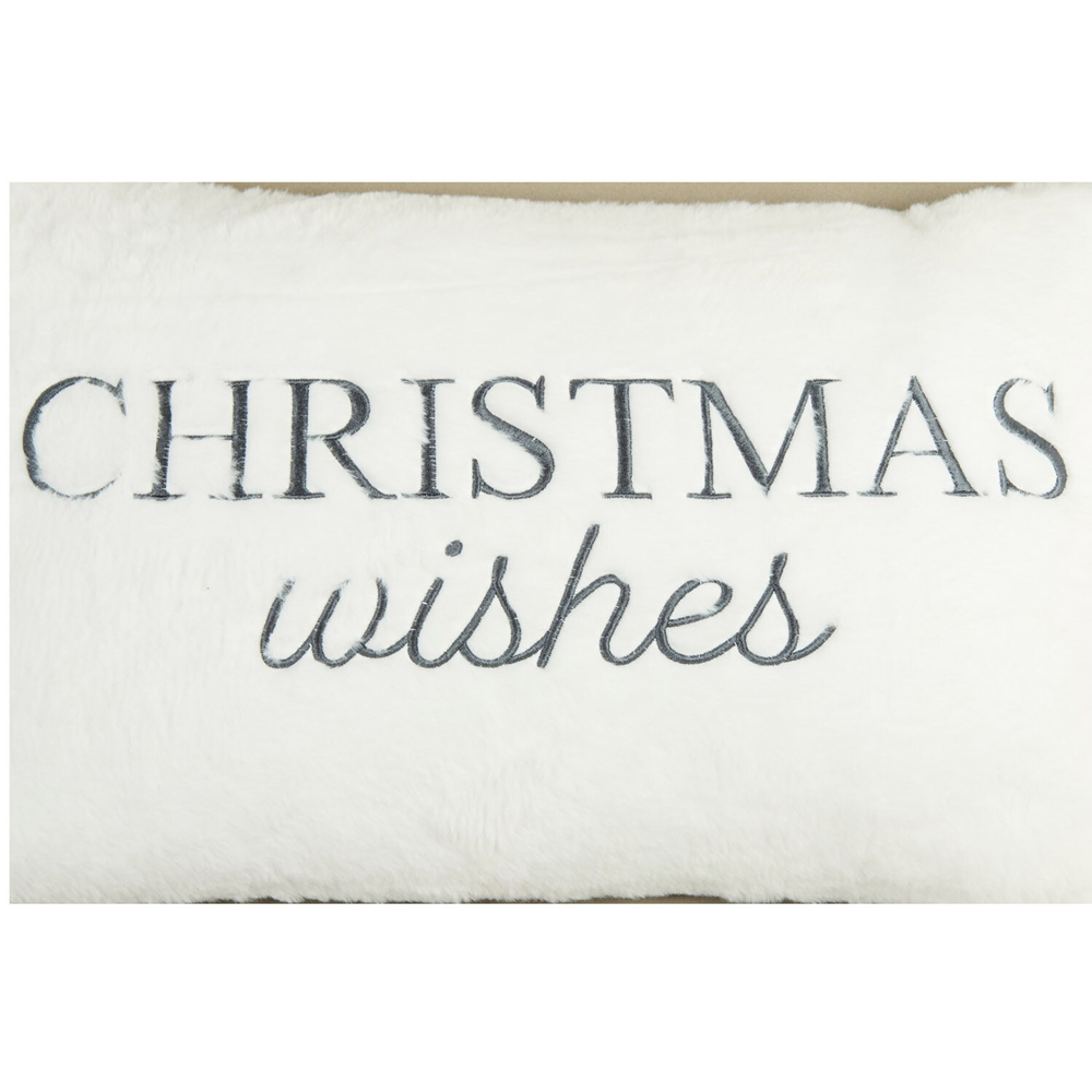 Christmas Wishes Faux Fur Cushion White Image 2