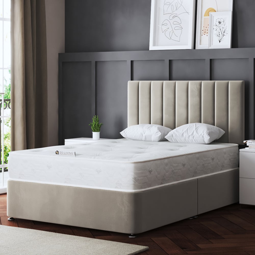 DS Living Amelia Single Beige Upholstered Panel Divan Bed Image 1