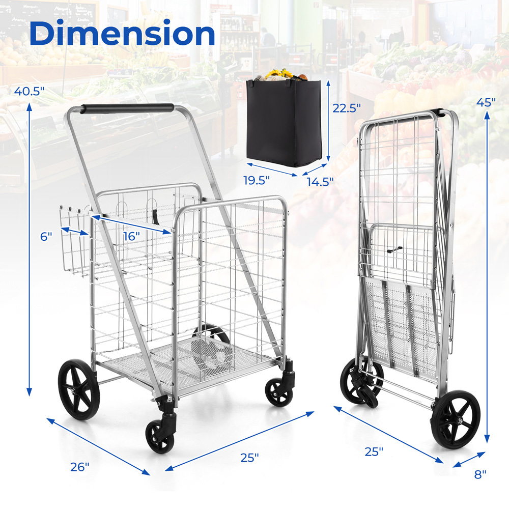 Costway White Folding Shopping Cart with Waterproof Liner Image 9