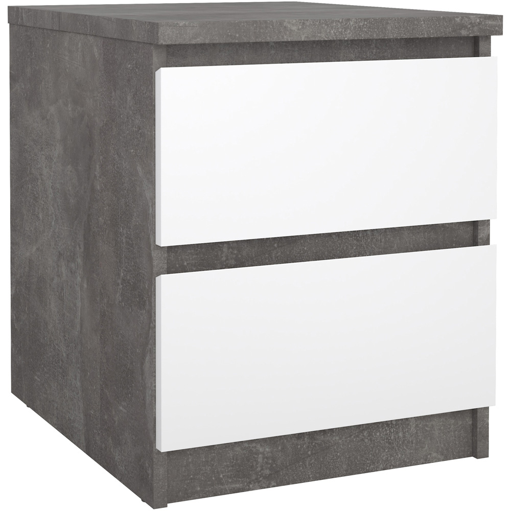 Florence Naia 2 Drawer Concrete and White High Gloss Bedside Table Image 2