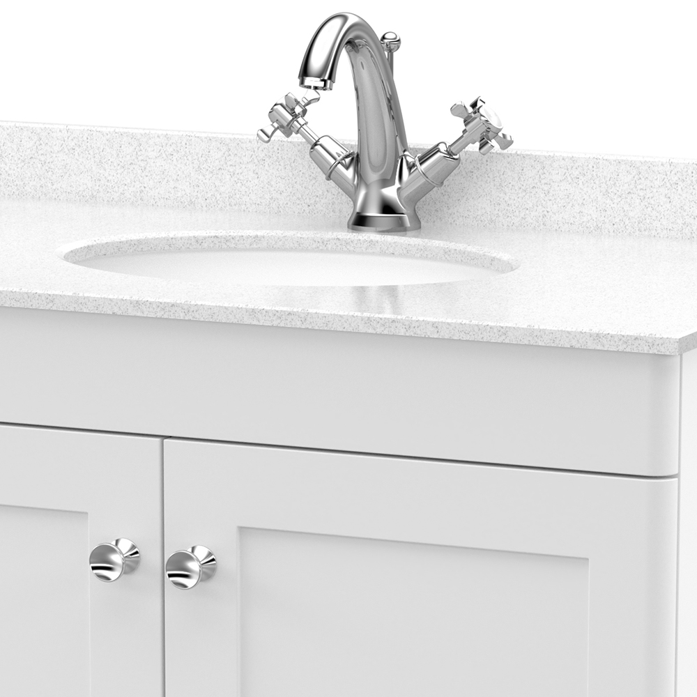 nuie Classique 2 Door Satin White Floor Standing Unit and 1 Tap Hole Marble Top Oval Basin 800mm Image 2