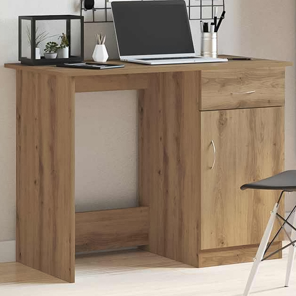 vidaXL Single Door Single Drawer Computer Desk Artisan Oak Image 1