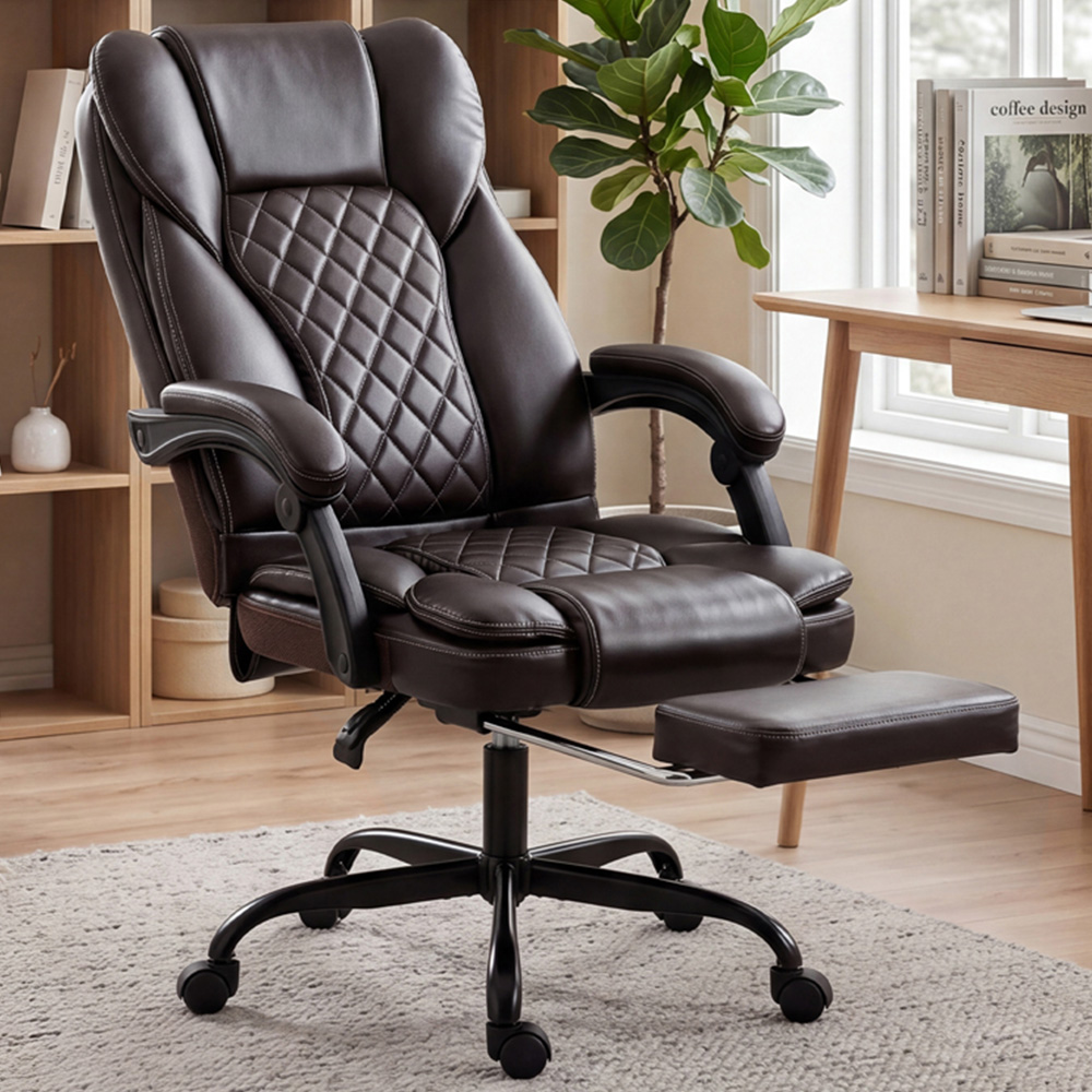 HOMCOM Brown High Back Home Office Reclining Chair Image 1