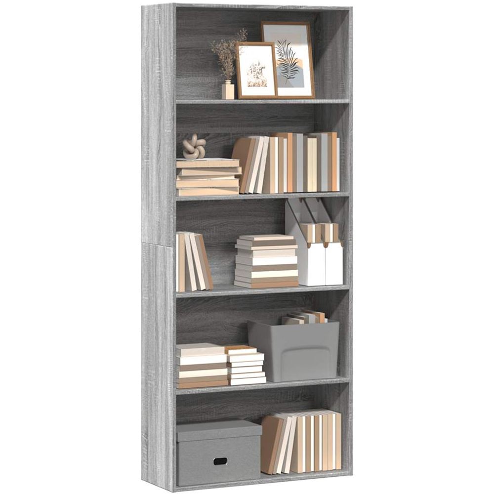vidaXL 5 Shelf Grey Sonoma Tall Bookcase Image 3