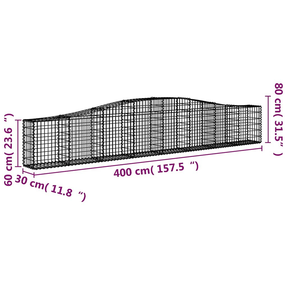 vidaXL Silver Galvanised Iron Arched Gabion Basket 400 x 30 x 60/80cm 3 Pack Image 5