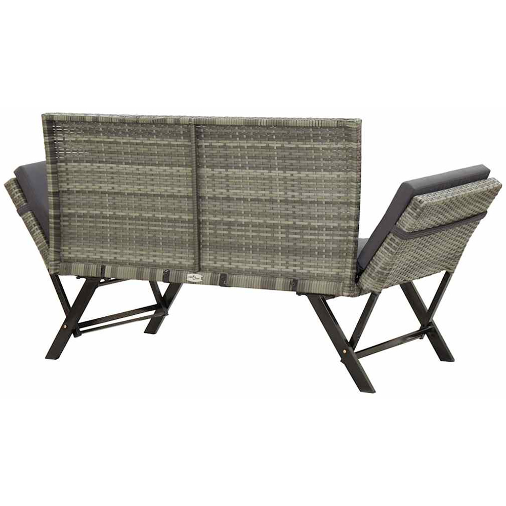 vidaXL 2 in 1 Grey PE Rattan Garden Bench with Cushions Image 5