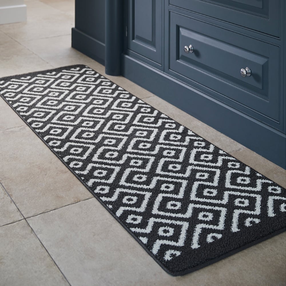 My Mat Charcoal Geometric Cosy Stain Resistant Runner 67 x 200cm Image 2