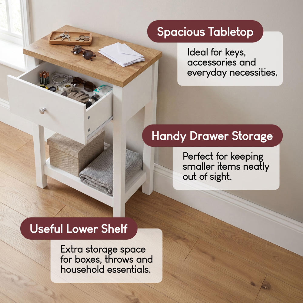 VIDA DESIGNS Arlington Single Drawer White and Oak Console Table Image 8