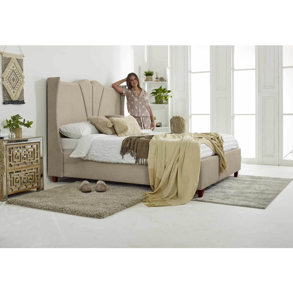 Eleganza Florentine Super King Size Pearl Arlington Fabric Bed with Winged Headboard Image 3