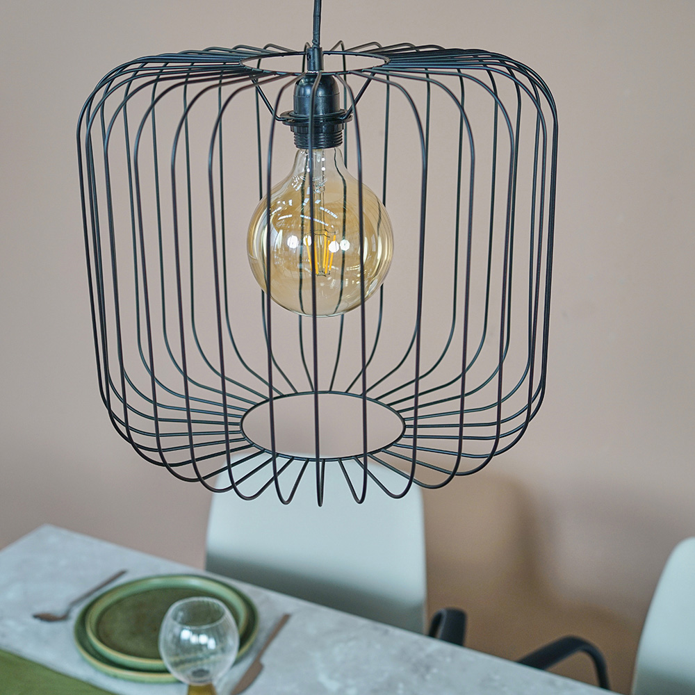 ValueLights Ridgway Matt Black Metal Wire Pendant Lamp Shade Image 5