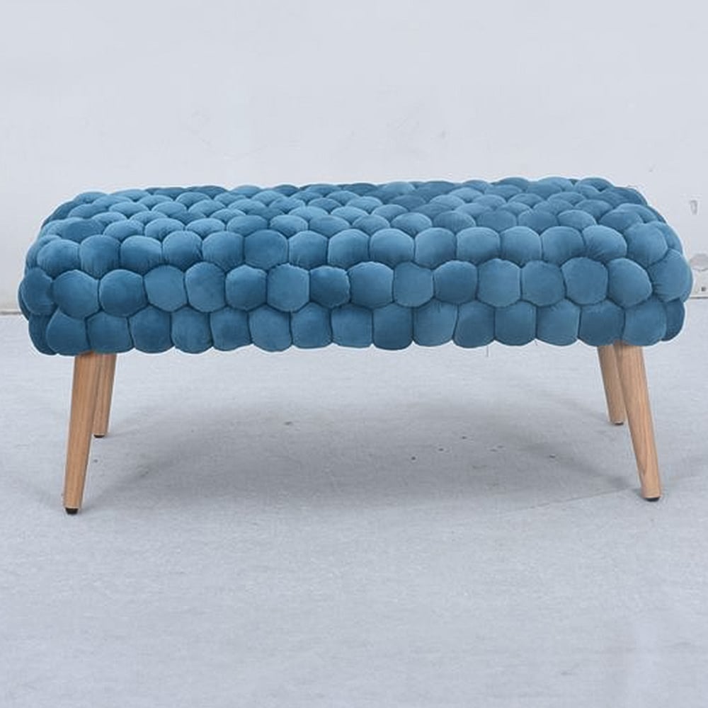 Artemis Home Cushla Blue Bubbly Velvet Large Footstool Image 1